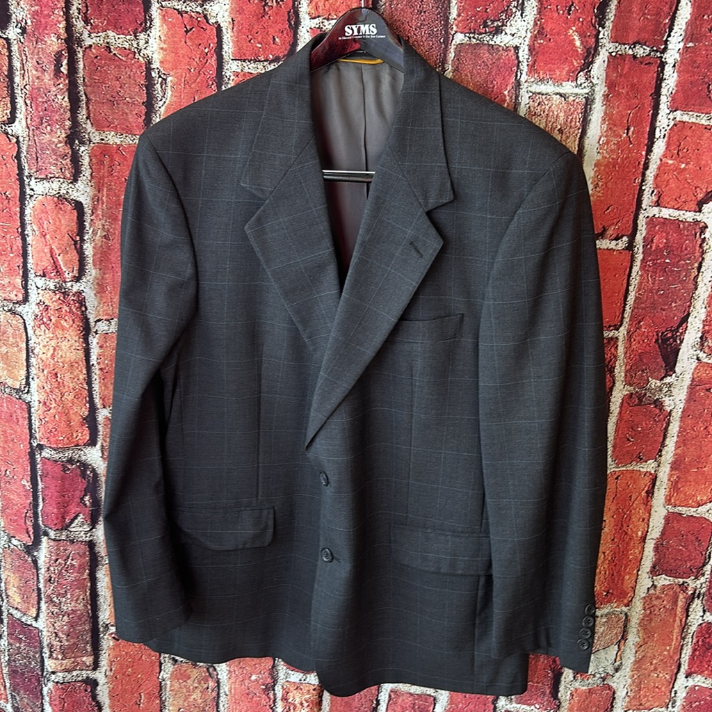 Bill Blass Menswear Vintage Blazer Suit Jacket Size 44 R Gray Plaid